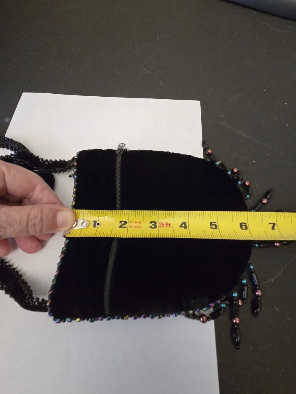 Black Velvet Fleur-De-Lis Womens Cross Body Small Purse Seed Beads & Stones - Picture 8 of 10